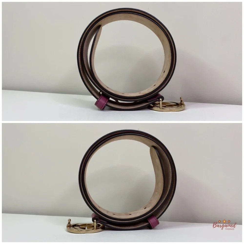 Authentic Gucci Pink Calfskin Leather Gold Interlocking G Buckle Belt 85/34 - Picture 12 of 12